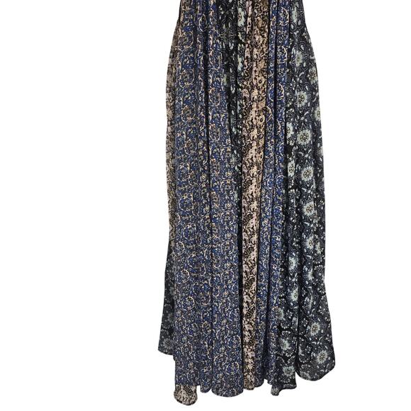 Free People Come Together Smocked Midi Dress Black Combo Patchwork Boho Size XS - Picture 3 of 9